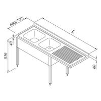 Öztiryakiler Bulaşık Makinası Üstü Evyeli Tezgah 2G/1D Sağ Demonte 190x60 Cm