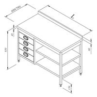 Öztiryakiler Çalışma Tezgahı Ara Raflı Gn Çekmeceli Sırtlı 140x60 Cm