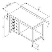 Öztiryakiler Çalışma Tezgahı Taban Raflı Gn Çekmeceli Sırtlı 190x70 Cm