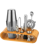 Vosco VB-KB10 10 Parça Ahşap Standlı Boston Shaker Kokteyl Seti, 750 ml