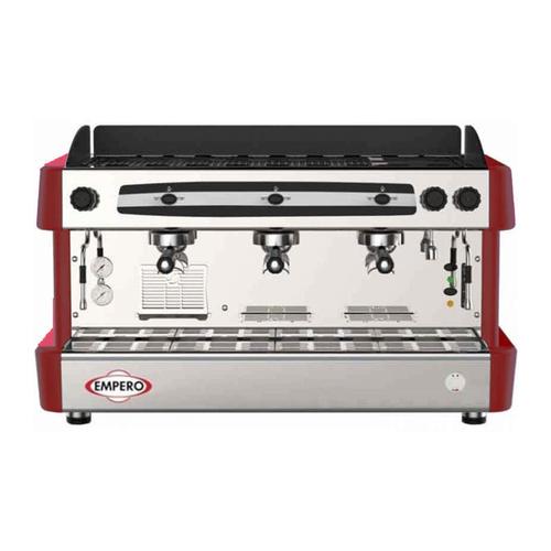 Empero Yarı Otomatik Espresso Kahve Makinesi, 3 Gruplu, Kırmızı