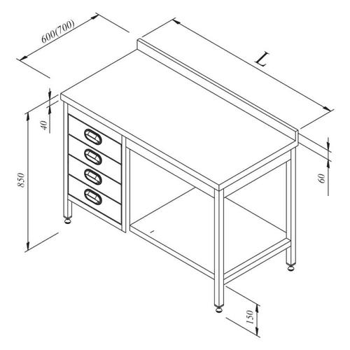 Öztiryakiler Çalışma Tezgahı Taban Raflı Gn Çekmeceli Sırtlı 120x70 Cm