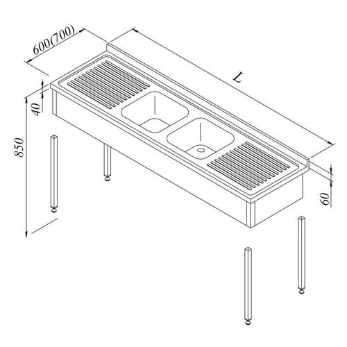 Öztiryakiler Evyeli Tezgah 2G/2D 3 Perdeli Demonte 190x70 Cm