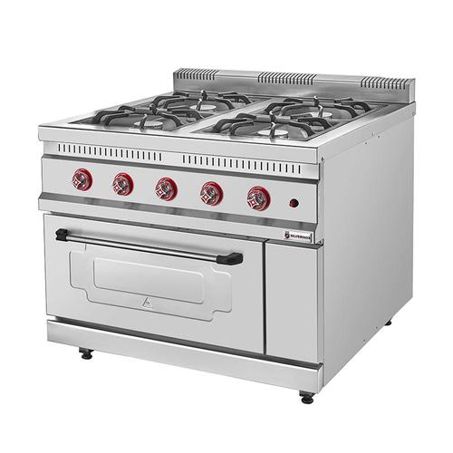 SilverInox KZN-100 4 Gözlü Fırınlı Kuzine, 1000x1000x950 mm, Gazlı