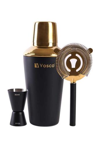 Vosco VSC-K3G 3 Parça Golden Bar Kokteyl Seti, Siyah